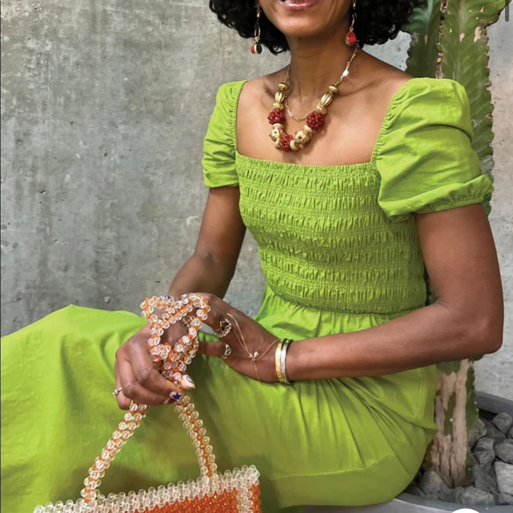 Green ruched midi dress